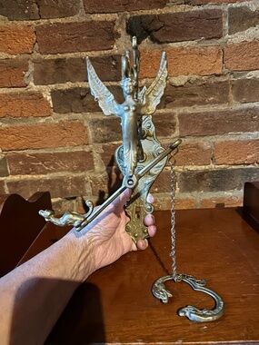 Antique English Victorian Brass Door Bell Hanger no bell